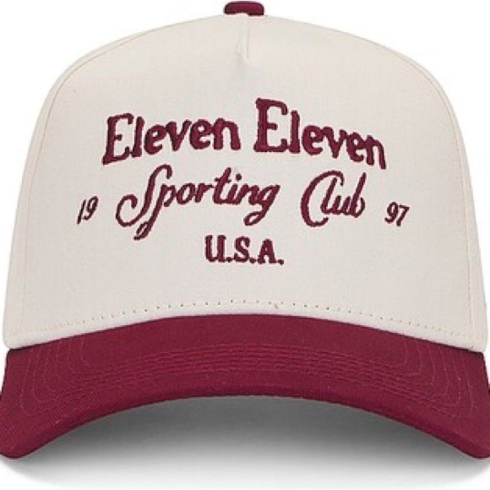 Eleven Eleven Sporting Club USA Trucker Hat - Cream & Burgundy